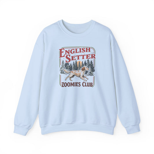 English Setter Zoomies Club Crewneck Sweatshirt Light Blue