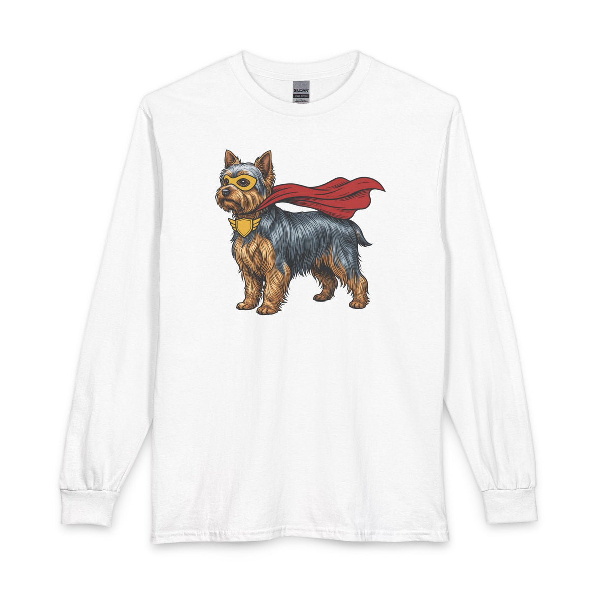 Yorkshire Terrier Superhero Long Sleeve White