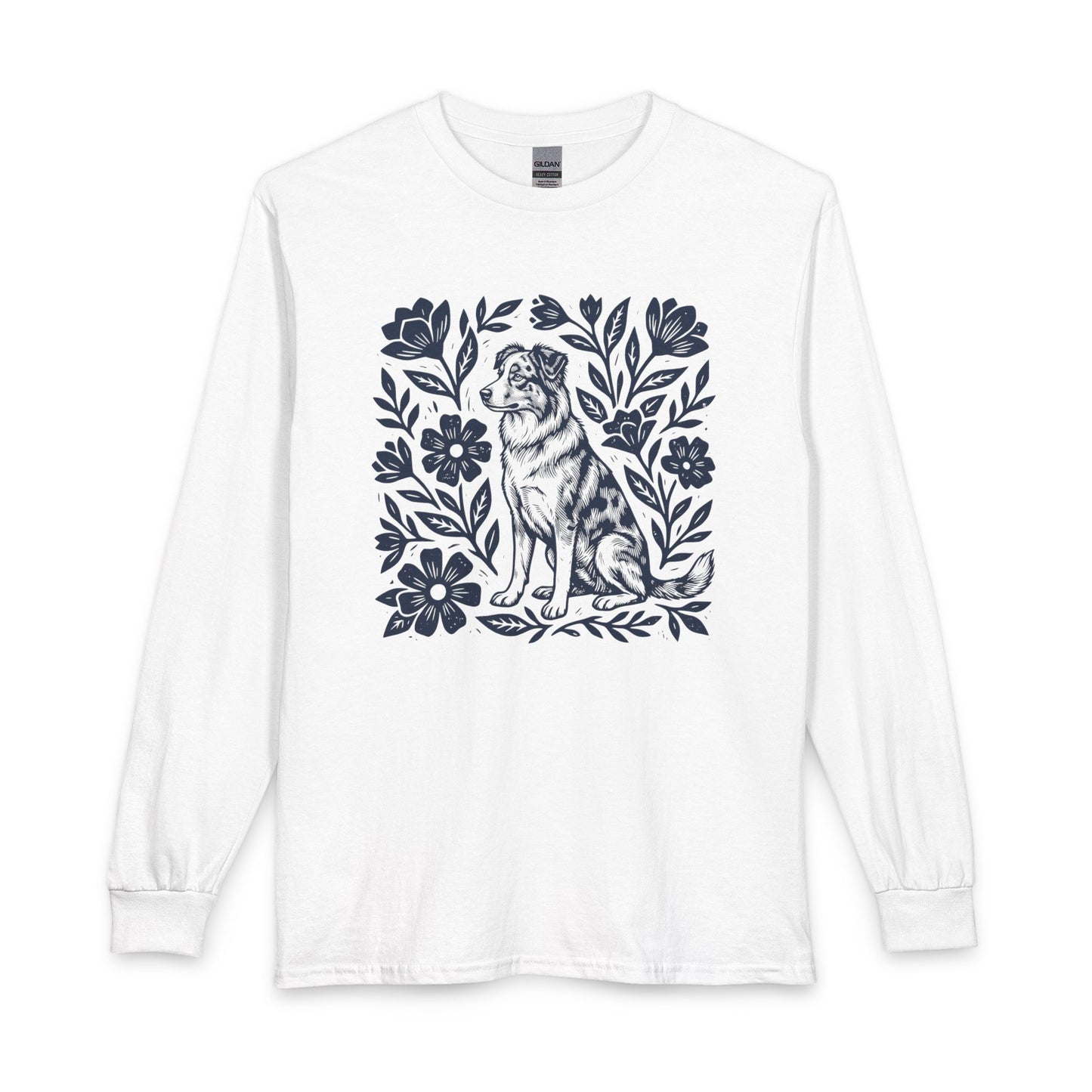Australian Shepherd Linocut Long Sleeve