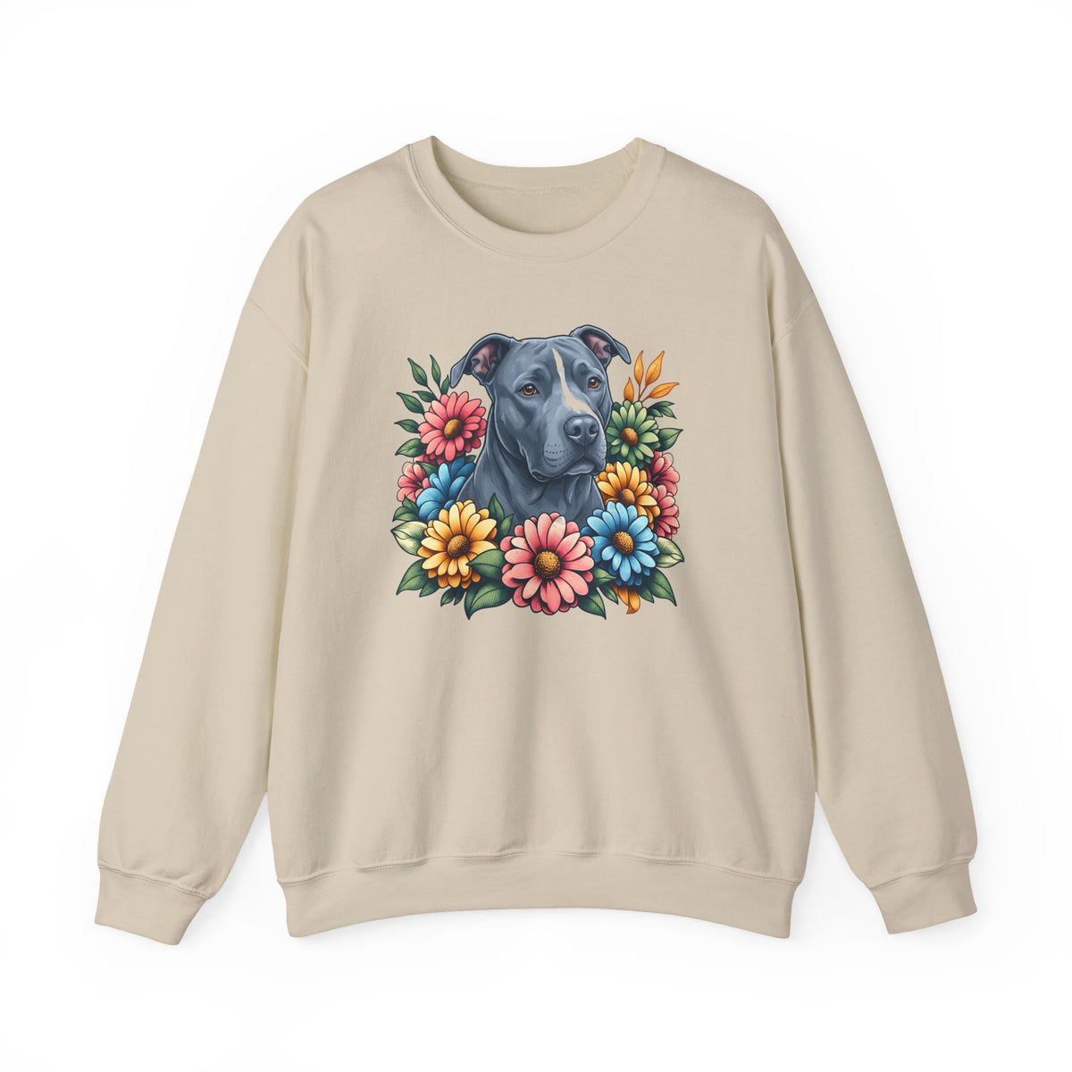 Pitbull Blue Flower Wreath Crewneck Sweatshirt