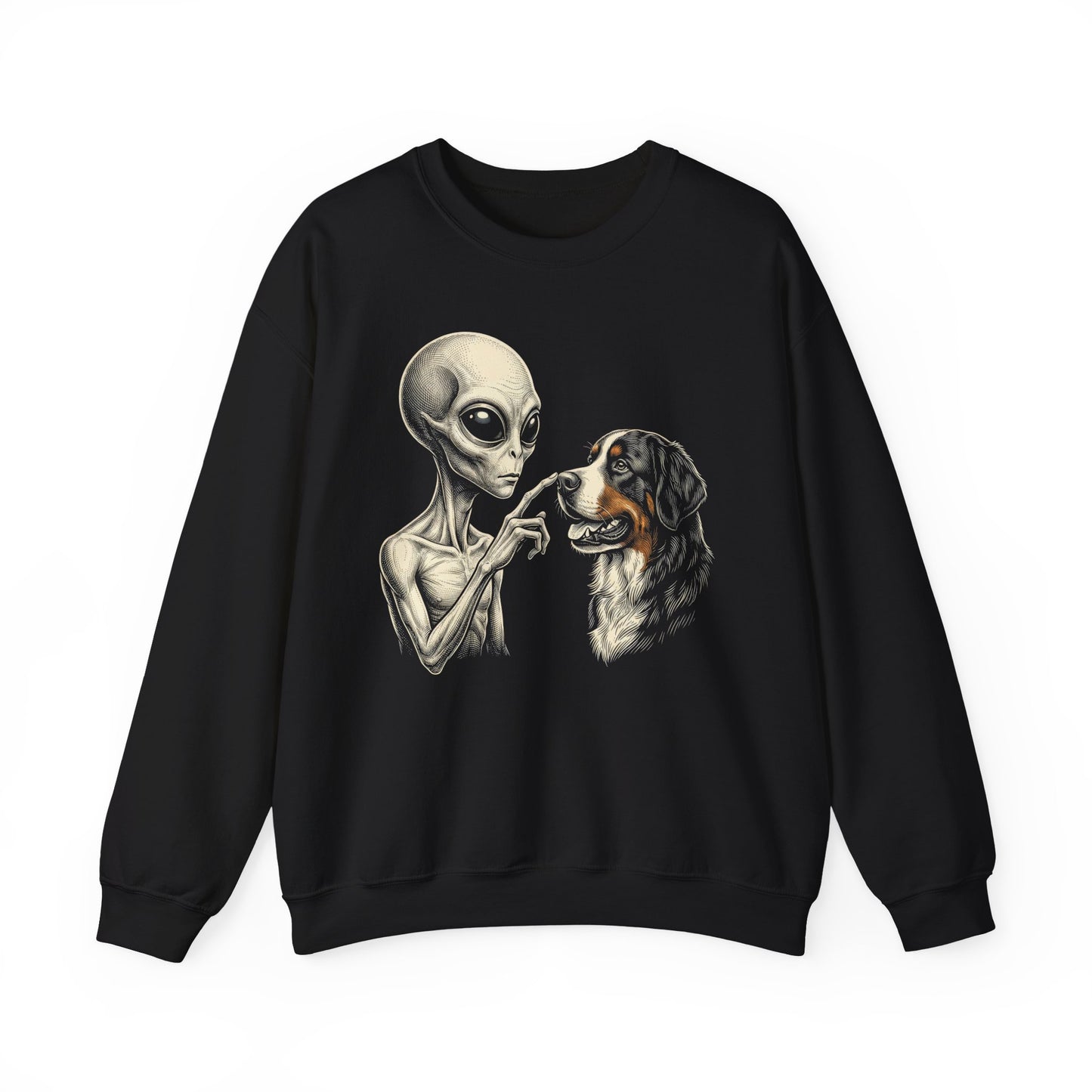 Alien & Bernese Mountain Dog Crewneck Sweatshirt Black
