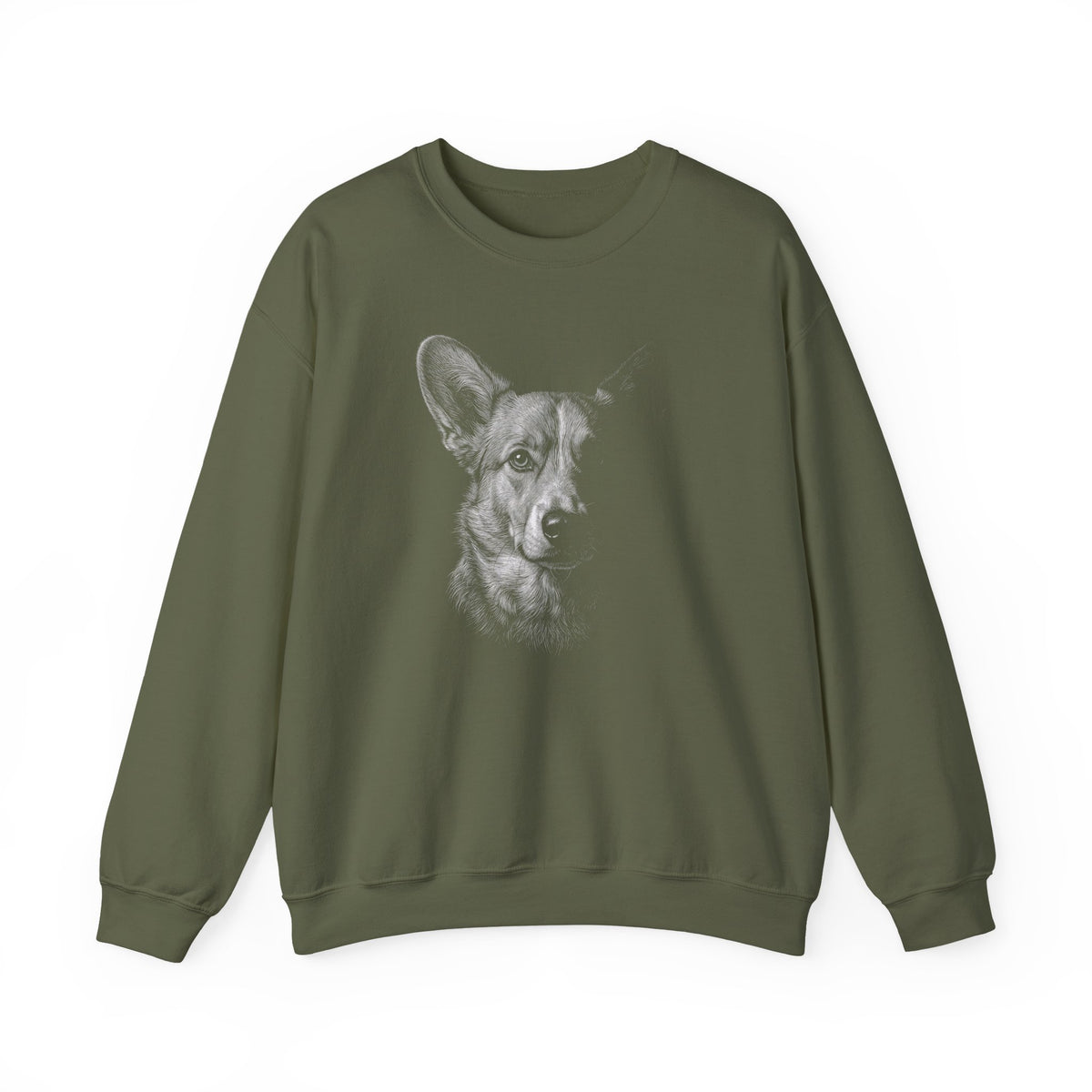 Cardigan Welsh Corgi Portrait Crewneck Sweatshirt Military Green
