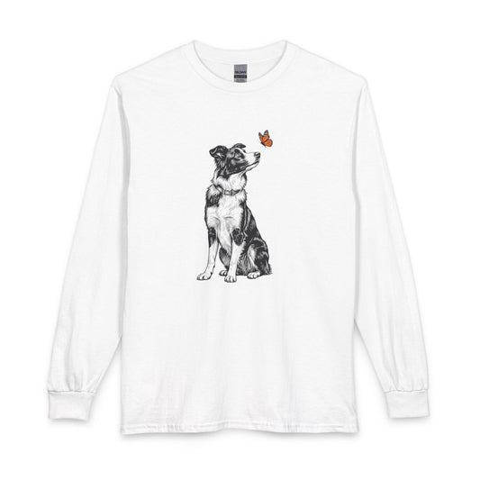 Border Collie Butterfly Long Sleeve White