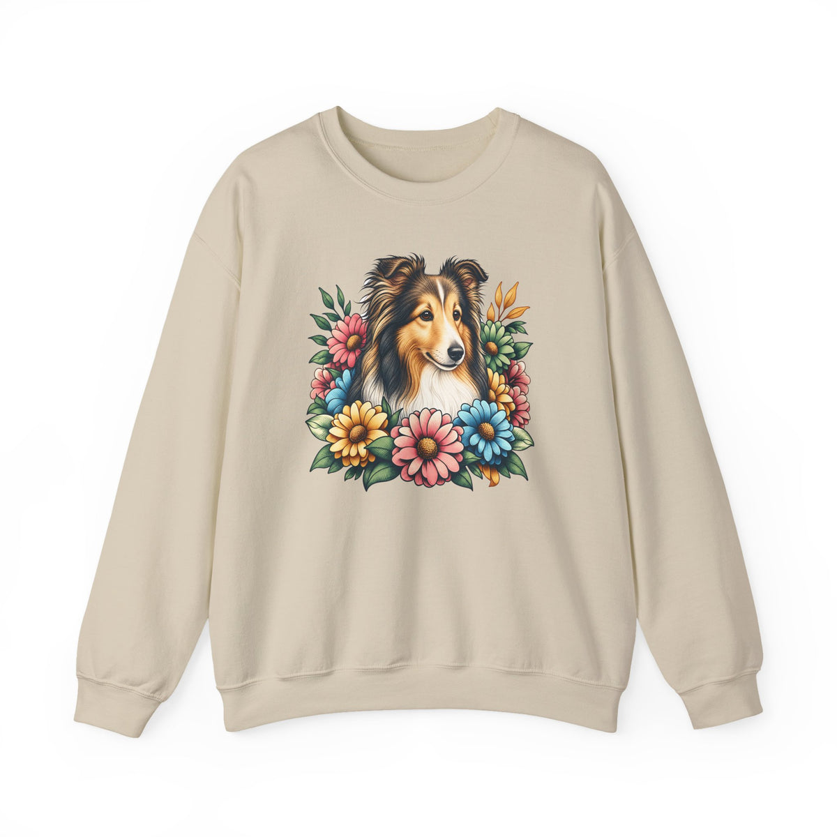 Shetland Sheepdog Flower Wreath Crewneck Sweatshirt