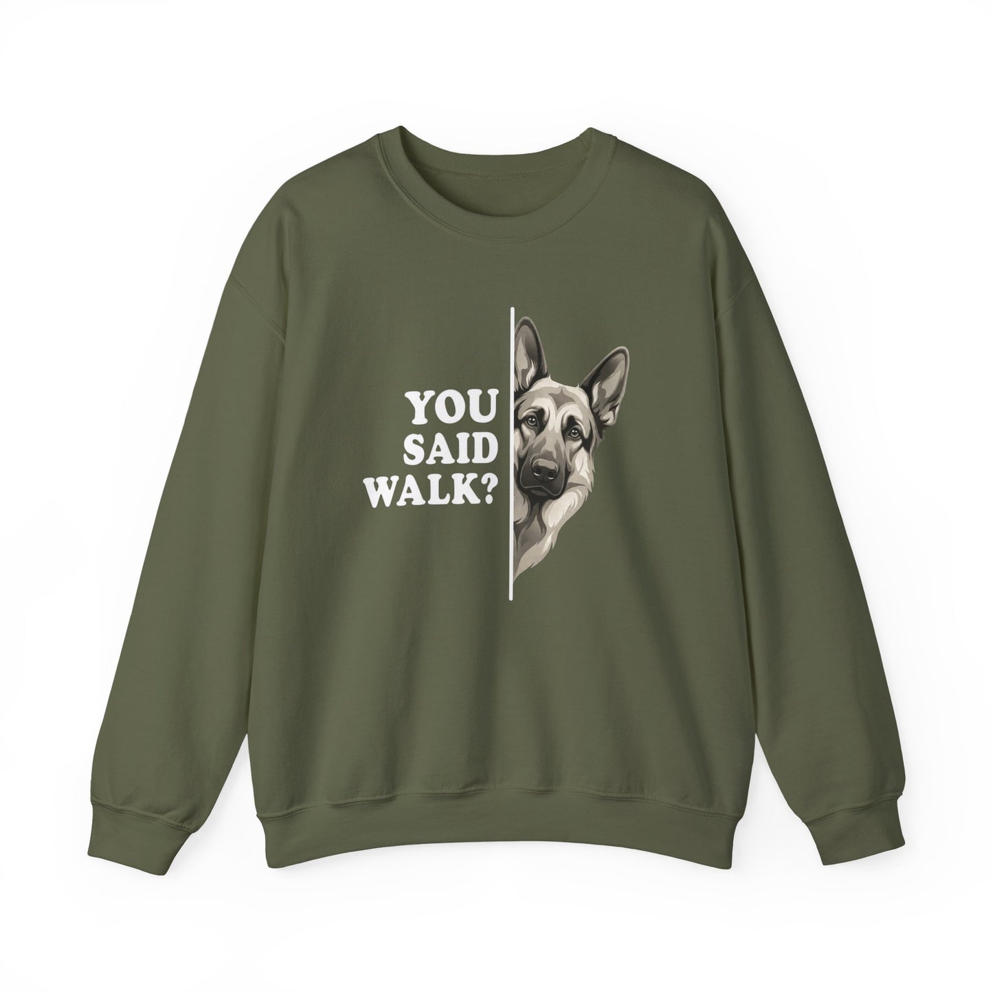 German Shepherd Walk Crewneck Sweatshirt Military Green