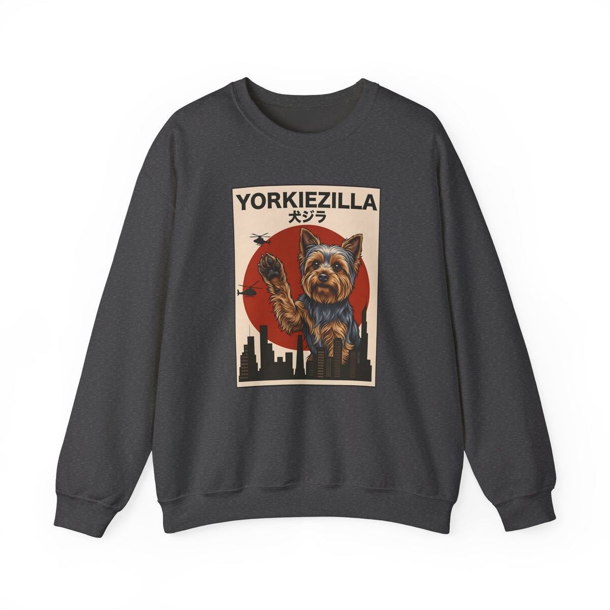 Yorkshire Terrier Yorkiezilla Crewneck Sweatshirt Dark Heather