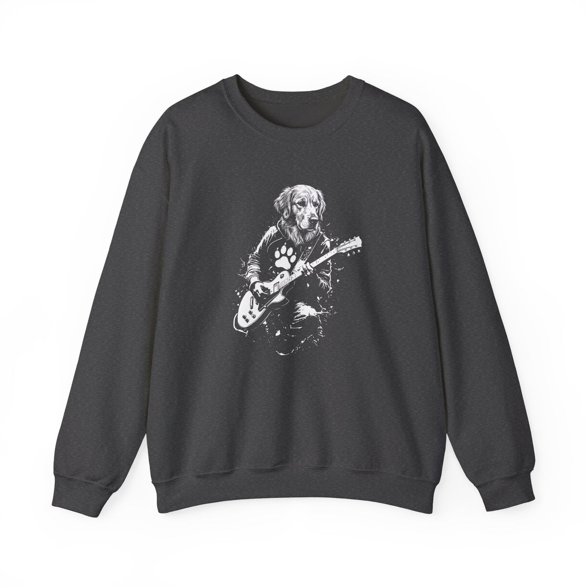 Golden Retriever Guitar Crewneck Sweatshirt Dark Heather