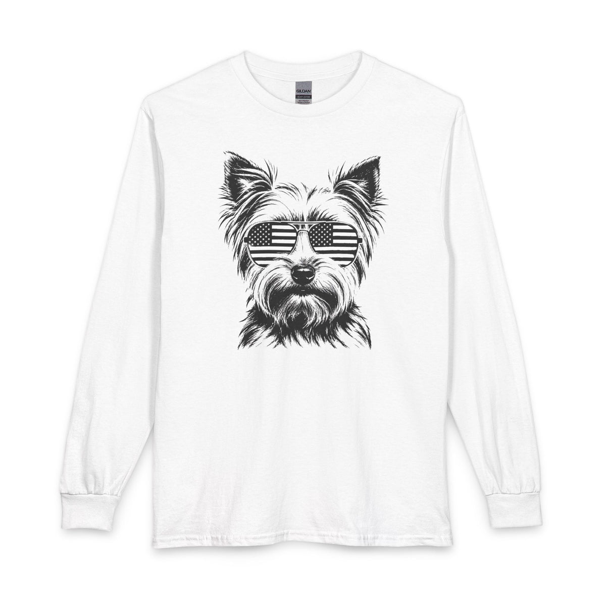 Yorkshire Terrier Flag Shades Long Sleeve White