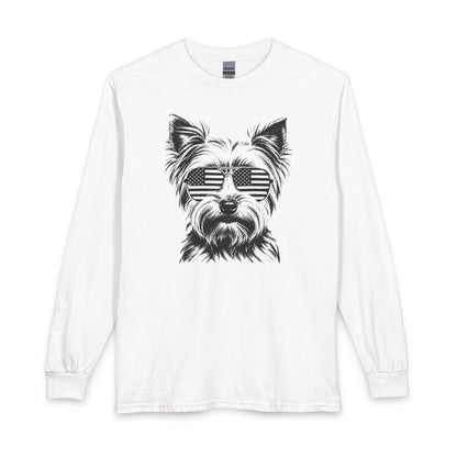 Yorkshire Terrier Flag Shades Long Sleeve White