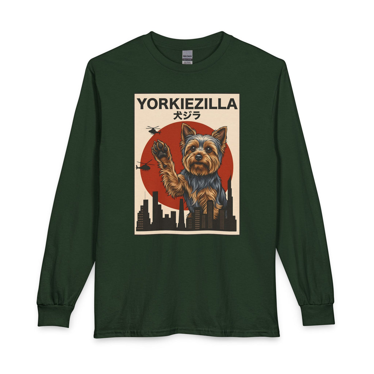 Yorkshire Terrier Yorkiezilla Long Sleeve Forest Green