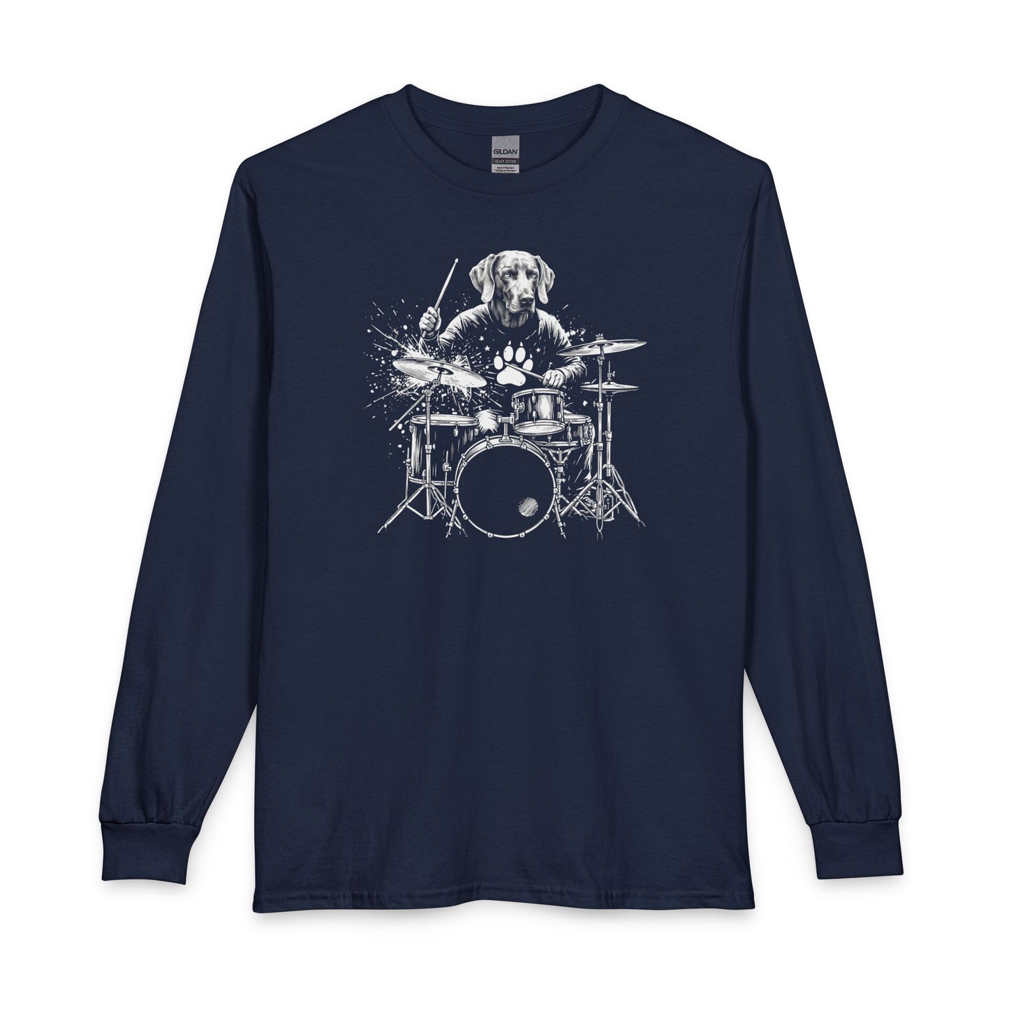 Weimaraner Drummer Long Sleeve Navy