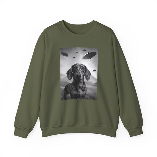 Dachshund UFO Crewneck Sweatshirt Military Green