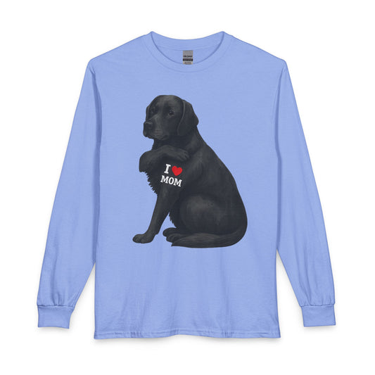 Black Labrador I Love Mom Long Sleeve Carolina Blue
