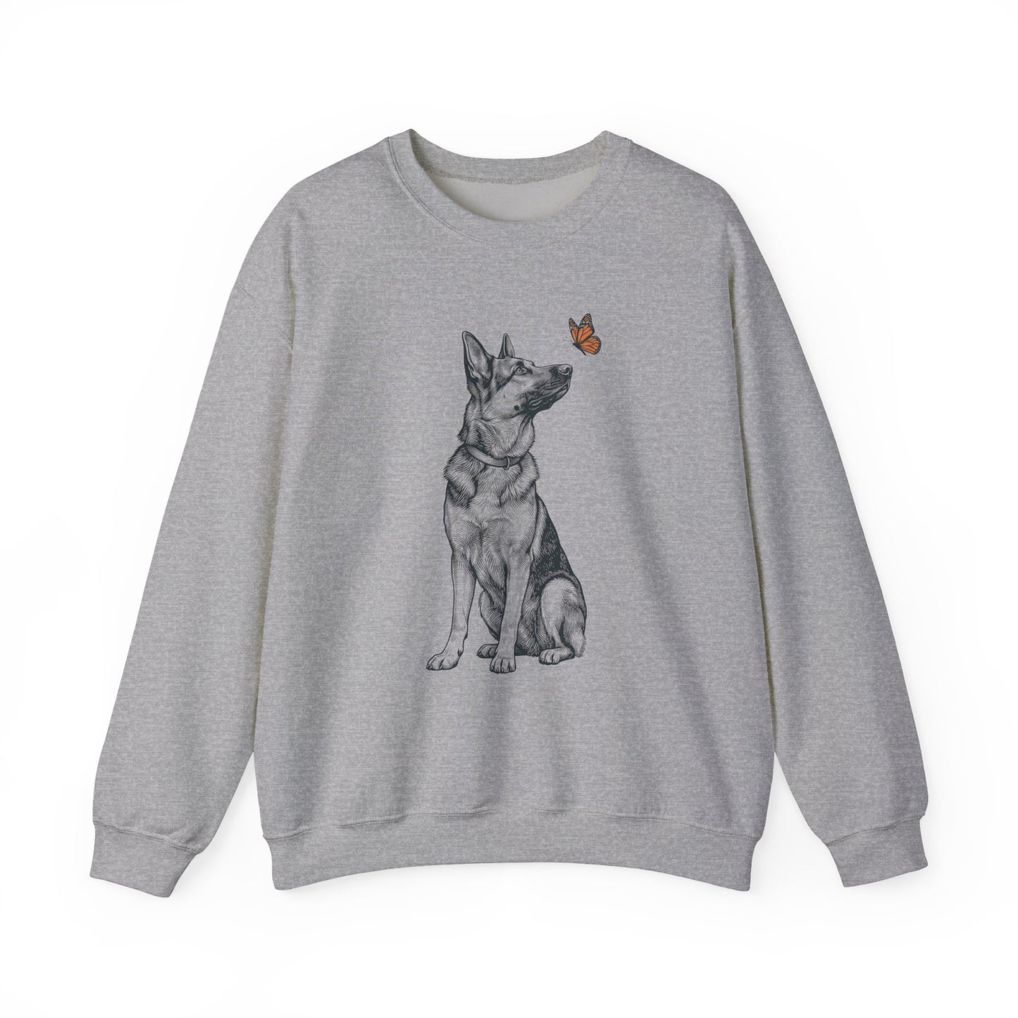 German Shepherd Butterfly Crewneck Sweatshirt Sport Grey