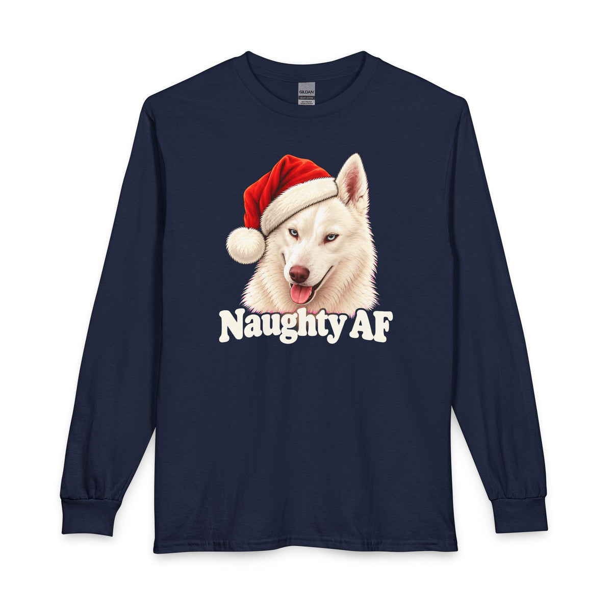 White Husky Naughty Christmas Long Sleeve