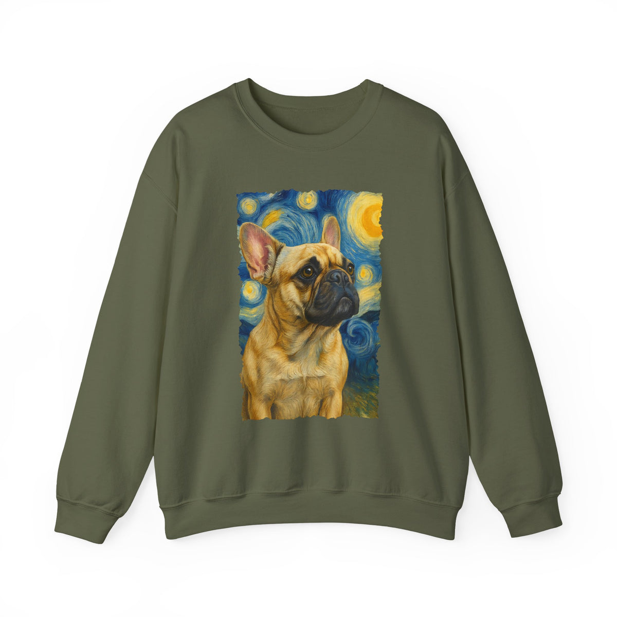 French Bulldog van Gogh Crewneck Sweatshirt Military Green