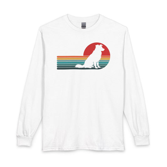 Border Collie Retro Long Sleeve White