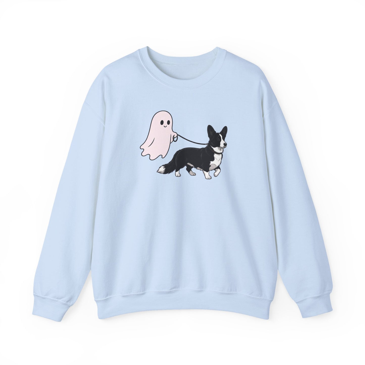 Cardigan Welsh Corgi Black And White Ghost Walk Crewneck Sweatshirt