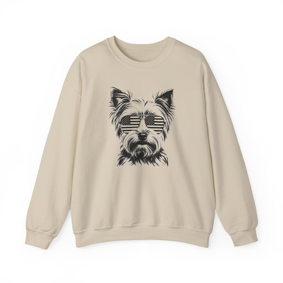 Yorkshire Terrier Flag Shades Crewneck Sweatshirt Sand