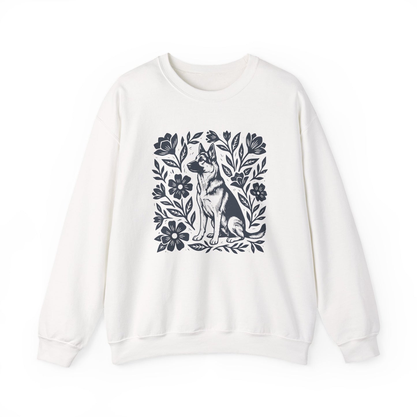 German Shepherd Linocut Crewneck Sweatshirt White