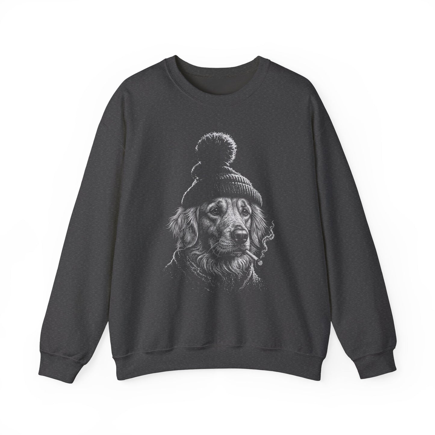 Golden Retriever Cigarette Crewneck Sweatshirt Dark Heather