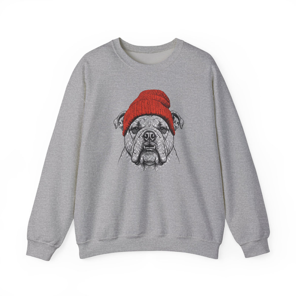 English Bulldog Beanie Crewneck Sweatshirt Sport Grey