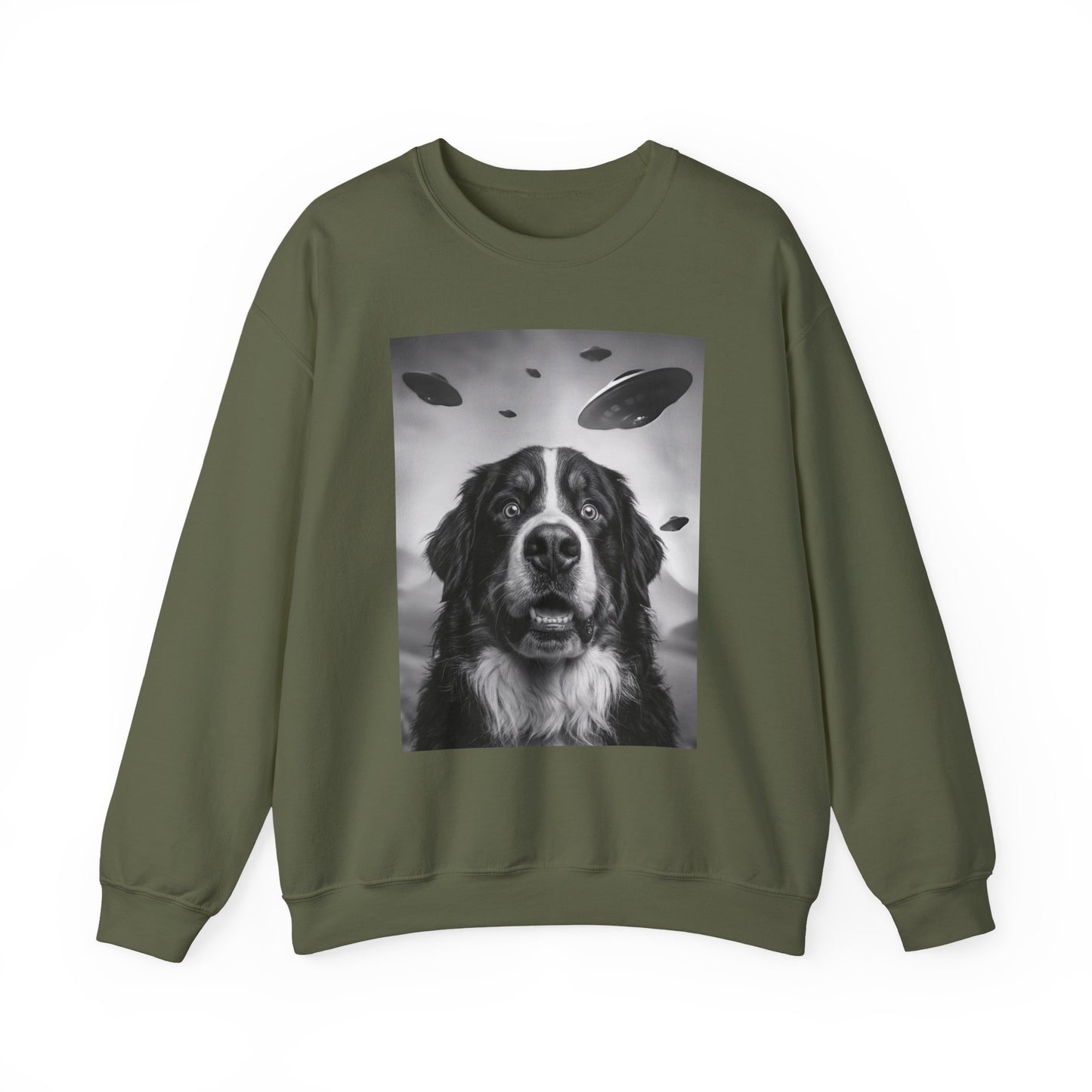 Bernese Mountain Dog UFO Crewneck Sweatshirt Military Green