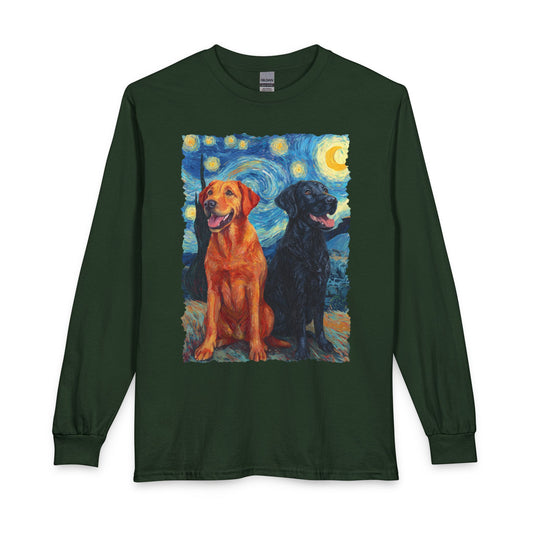 Fox Red & Black Lab Van Gogh Long Sleeve Forest Green