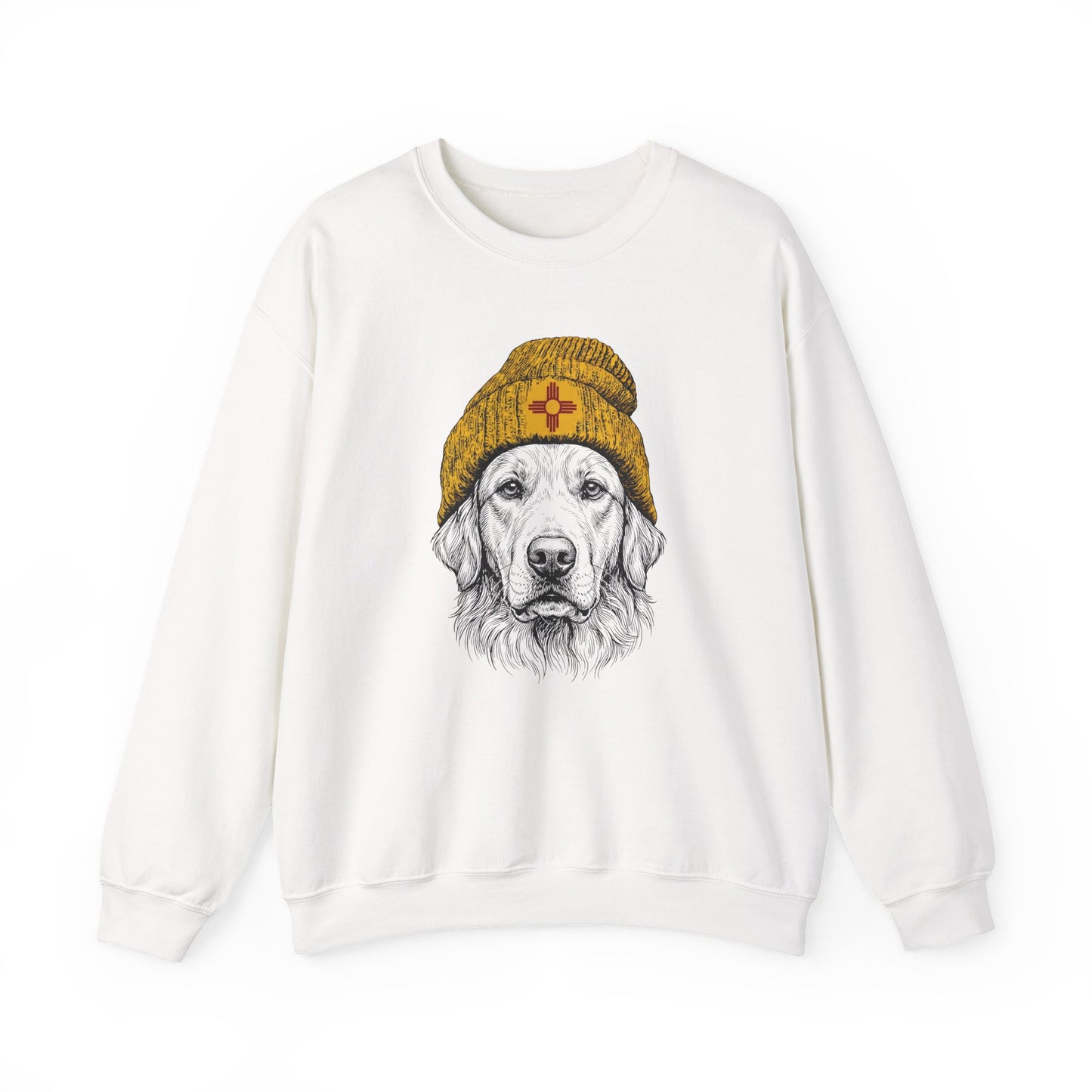 Golden Retriever New Mexico Beanie Crewneck Sweatshirt White