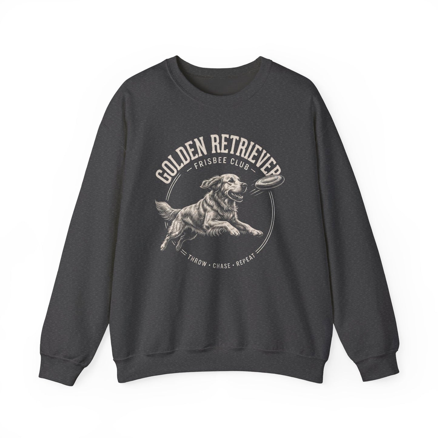 Golden Retriever Frisbee Club Crewneck Sweatshirt Dark Heather