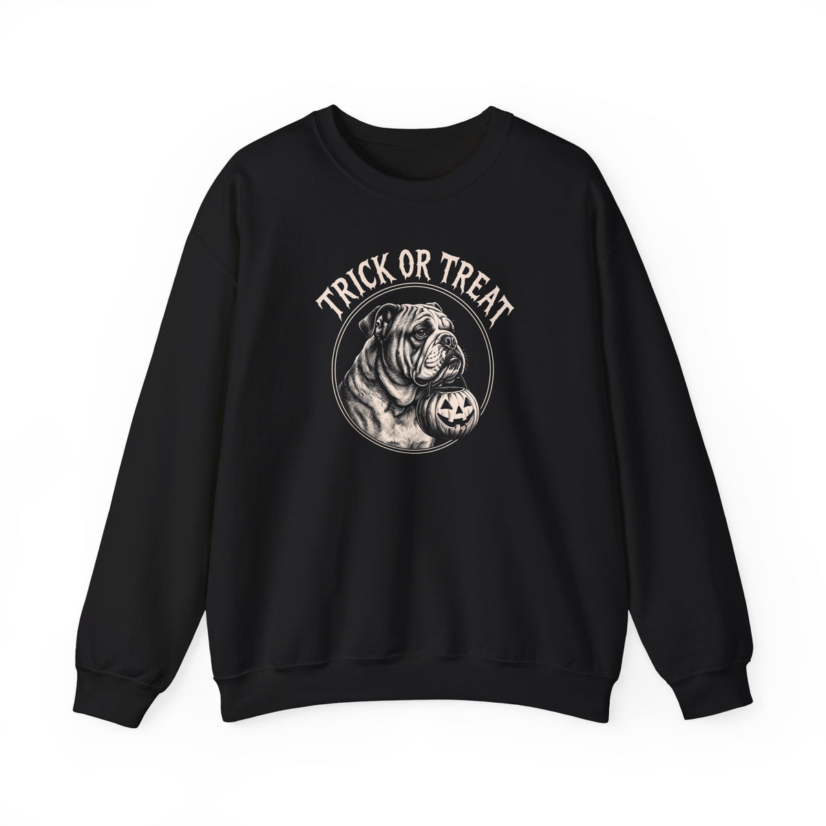 English Bulldog Trick Or Treat Crewneck Sweatshirt Black
