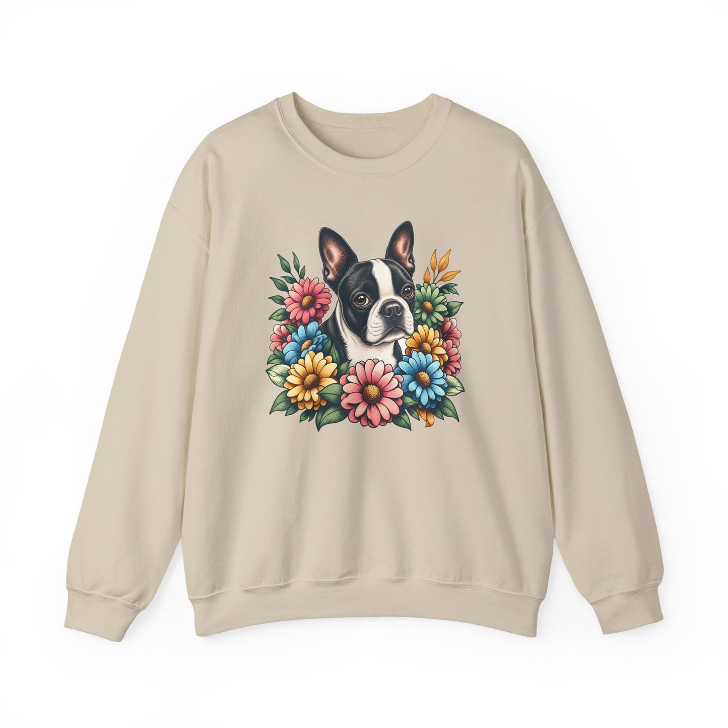 Boston Terrier Flower Wreath Crewneck Sweatshirt