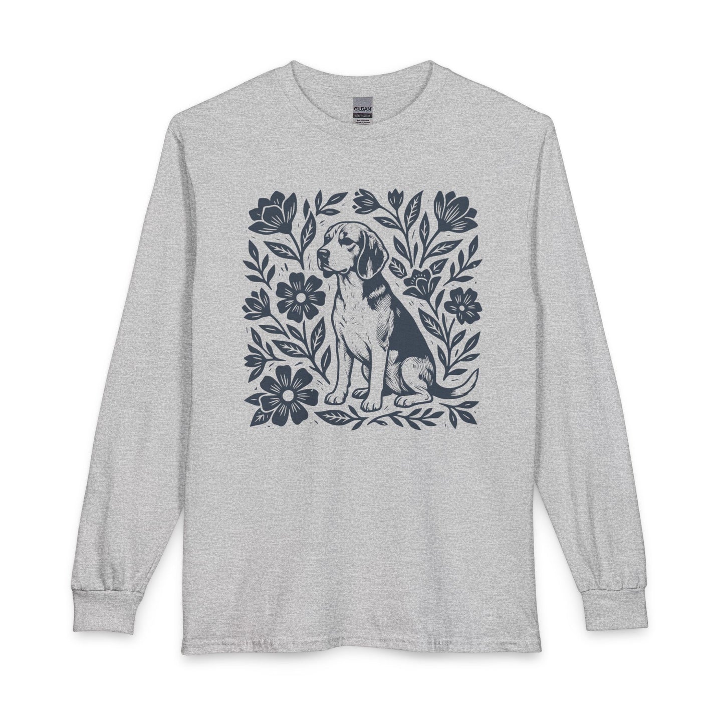 Beagle Linocut Flowers Long Sleeve