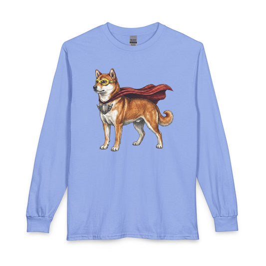 Shiba Inu Superhero Long Sleeve Carolina Blue