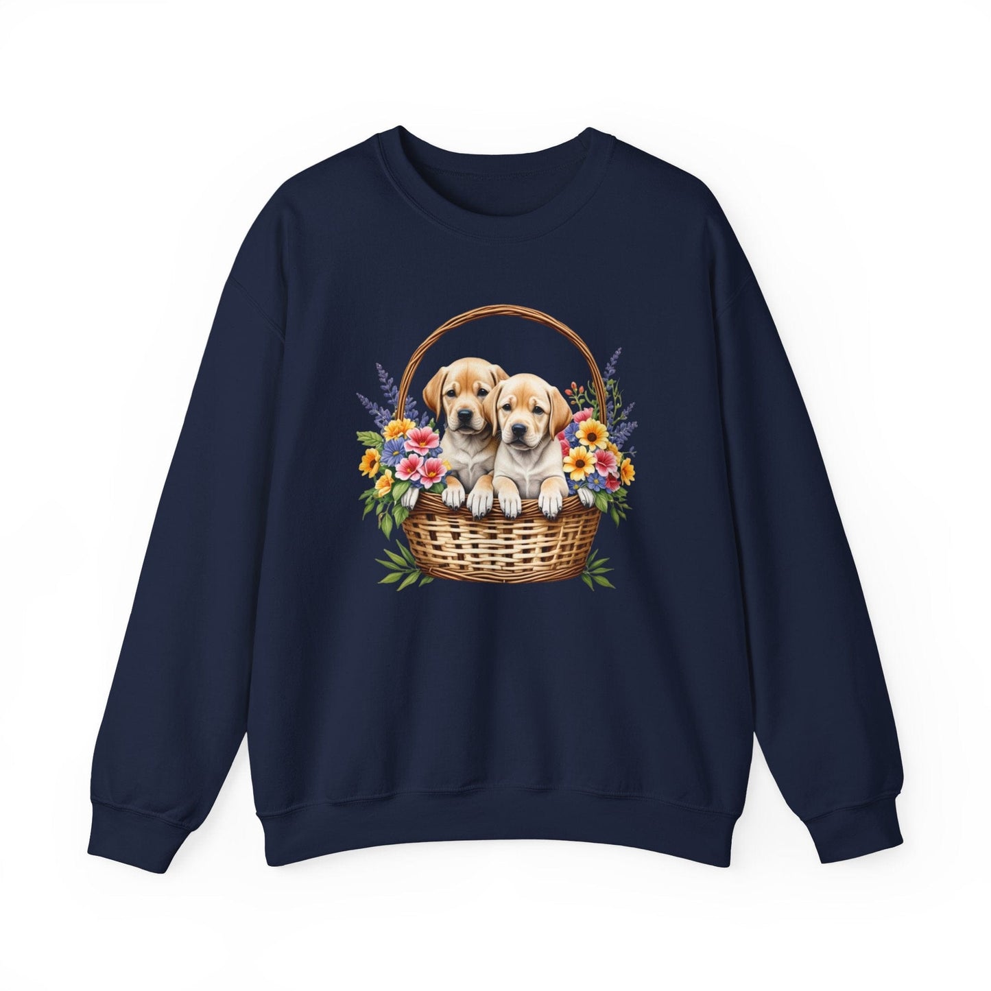 Labrador Puppies in Basket Crewneck Sweatshirt Navy