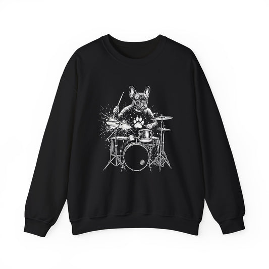 French Bulldog Drummer Crewneck Sweatshirt Black