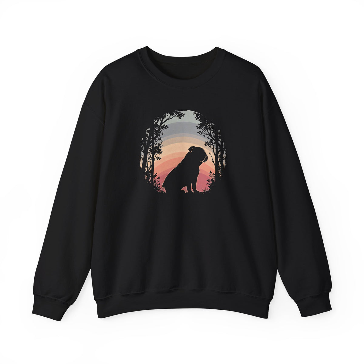 English Bulldog Forest Sunset Crewneck Sweatshirt Black