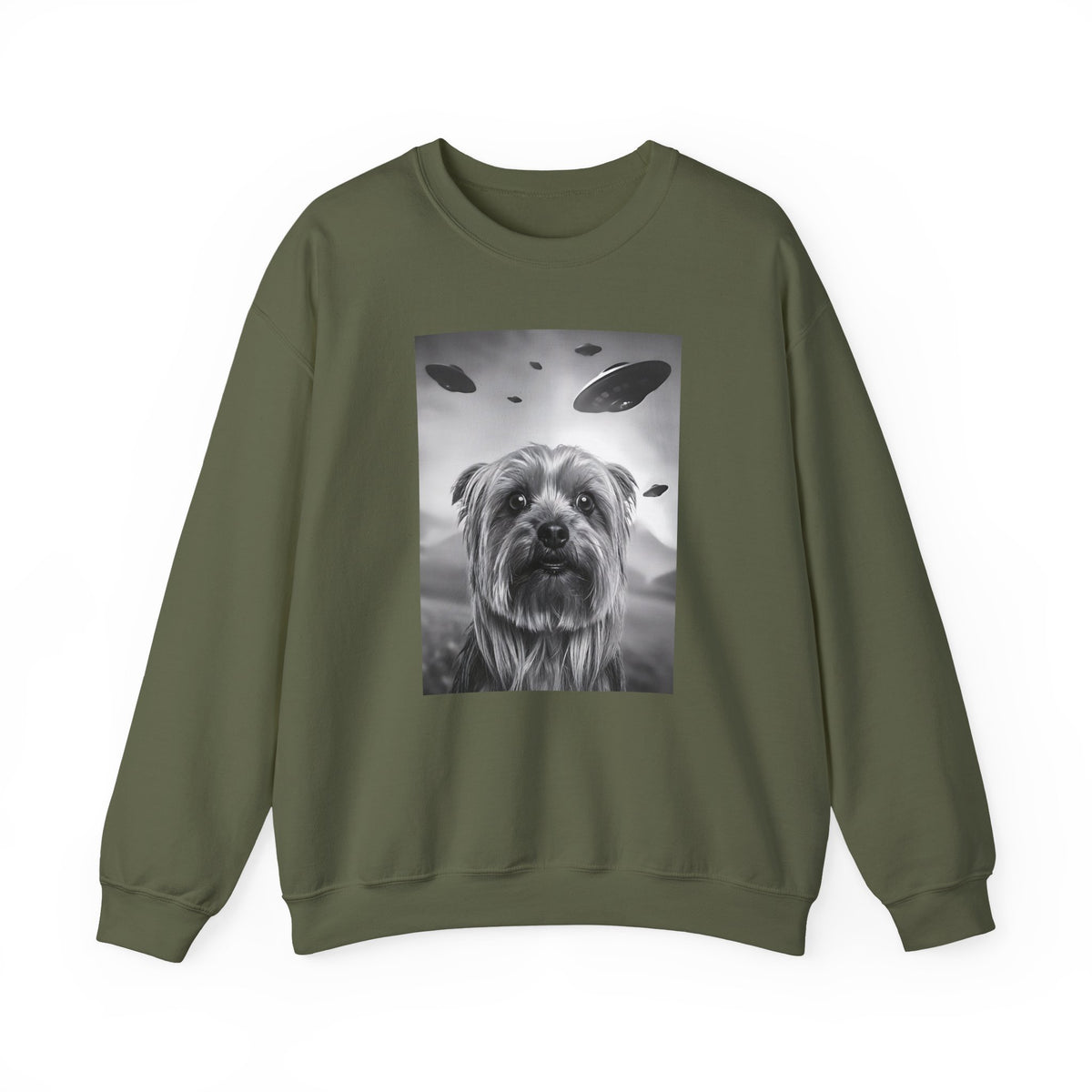 Yorkshire Terrier UFO Crewneck Sweatshirt Military Green