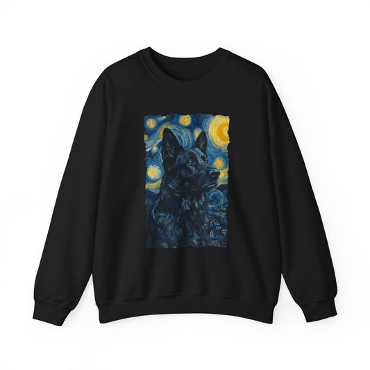 Black German Shepherd Van Gogh Crewneck Sweatshirt Black