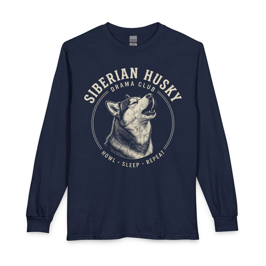 Siberian Husky Drama Club Long Sleeve Navy