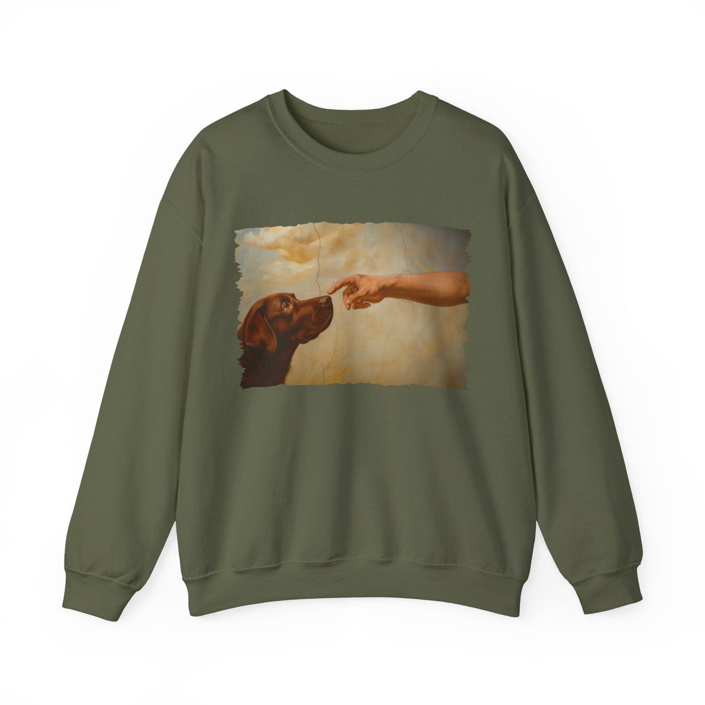 God Creates Chocolate Lab Crewneck Sweatshirt Military Green