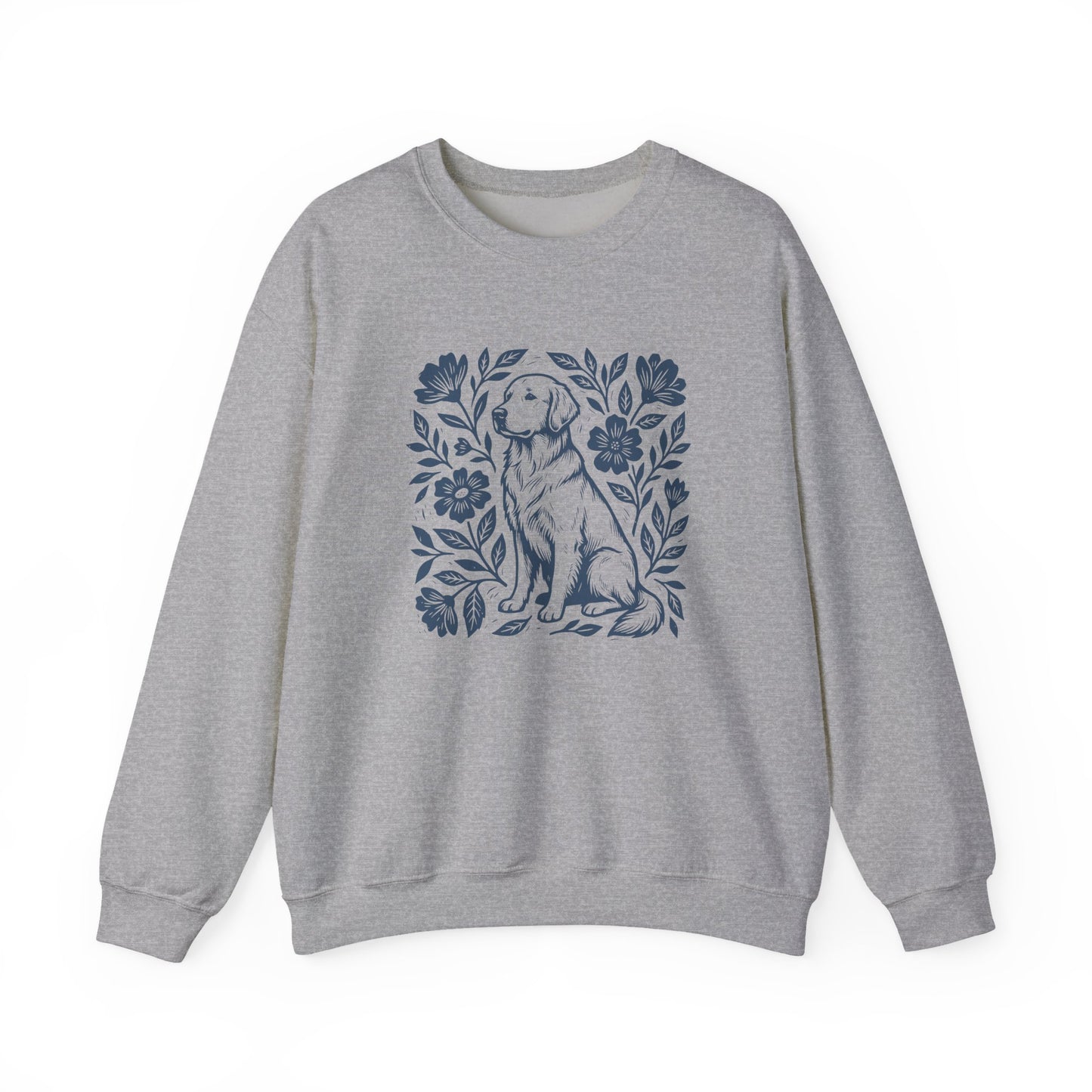 Golden Retriever Linocut Crewneck Sweatshirt Sport Grey