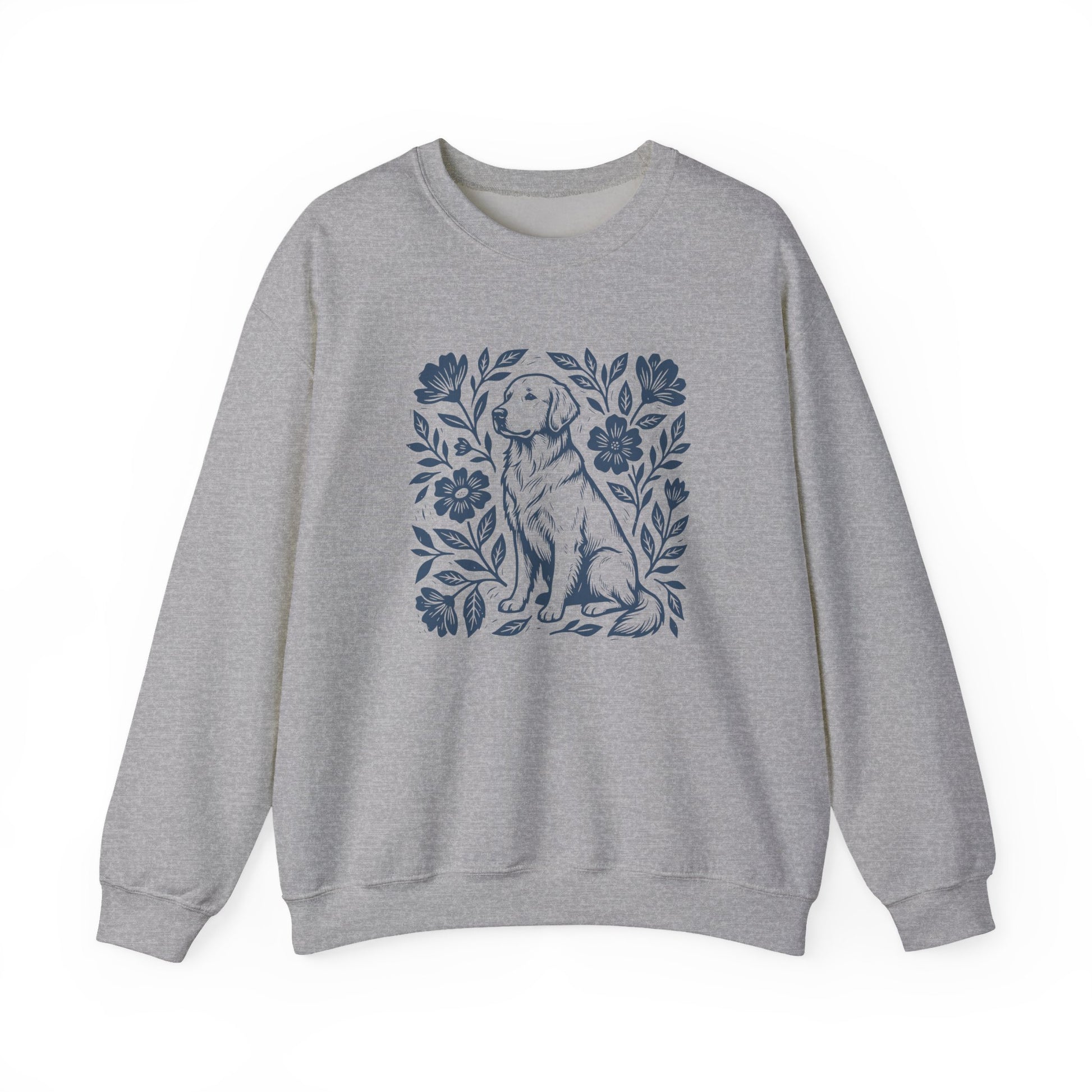 Golden Retriever Linocut Crewneck Sweatshirt Sport Grey