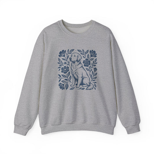 Golden Retriever Linocut Crewneck Sweatshirt Sport Grey