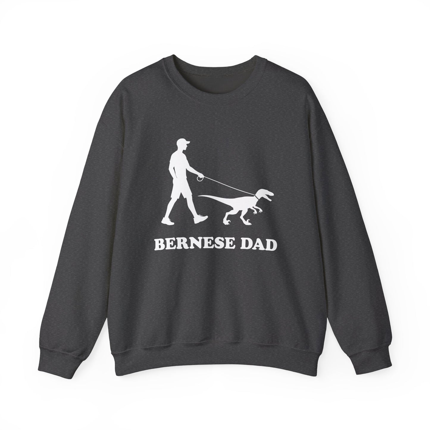 Bernese Dad Velociraptor Crewneck Sweatshirt Dark Heather