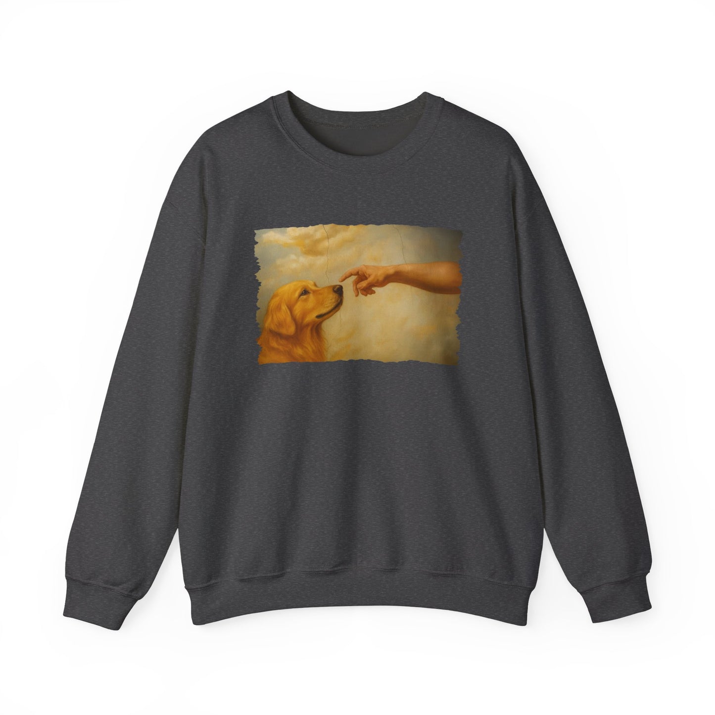 God Creates Golden Retriever Crewneck Sweatshirt Dark Heather