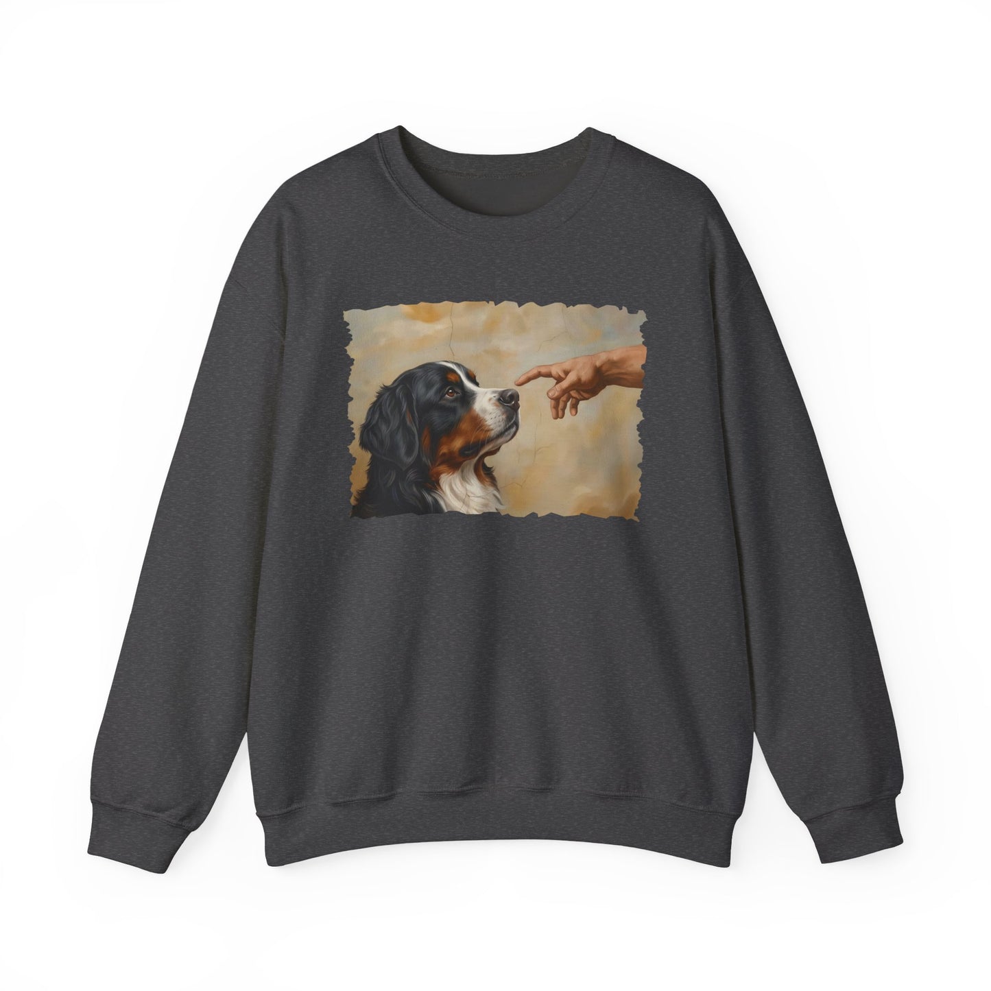 God Creates Bernese Mountain Dog Crewneck Sweatshirt Dark Heather