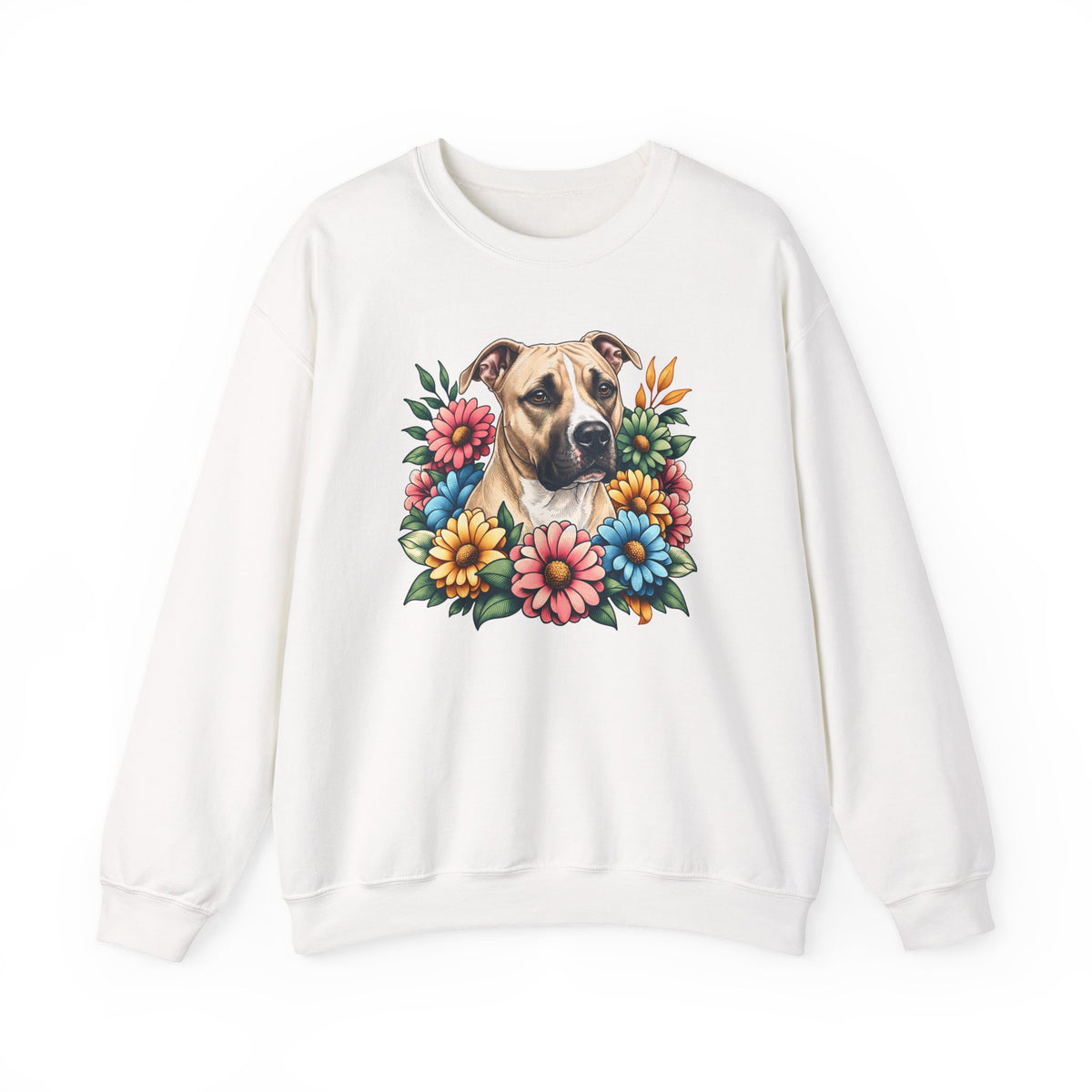 Pitbull Fawn Flower Wreath Crewneck Sweatshirt