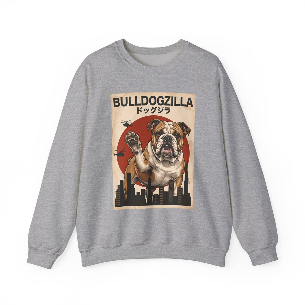 English Bulldog Bulldogzilla Crewneck Sweatshirt Sport Grey