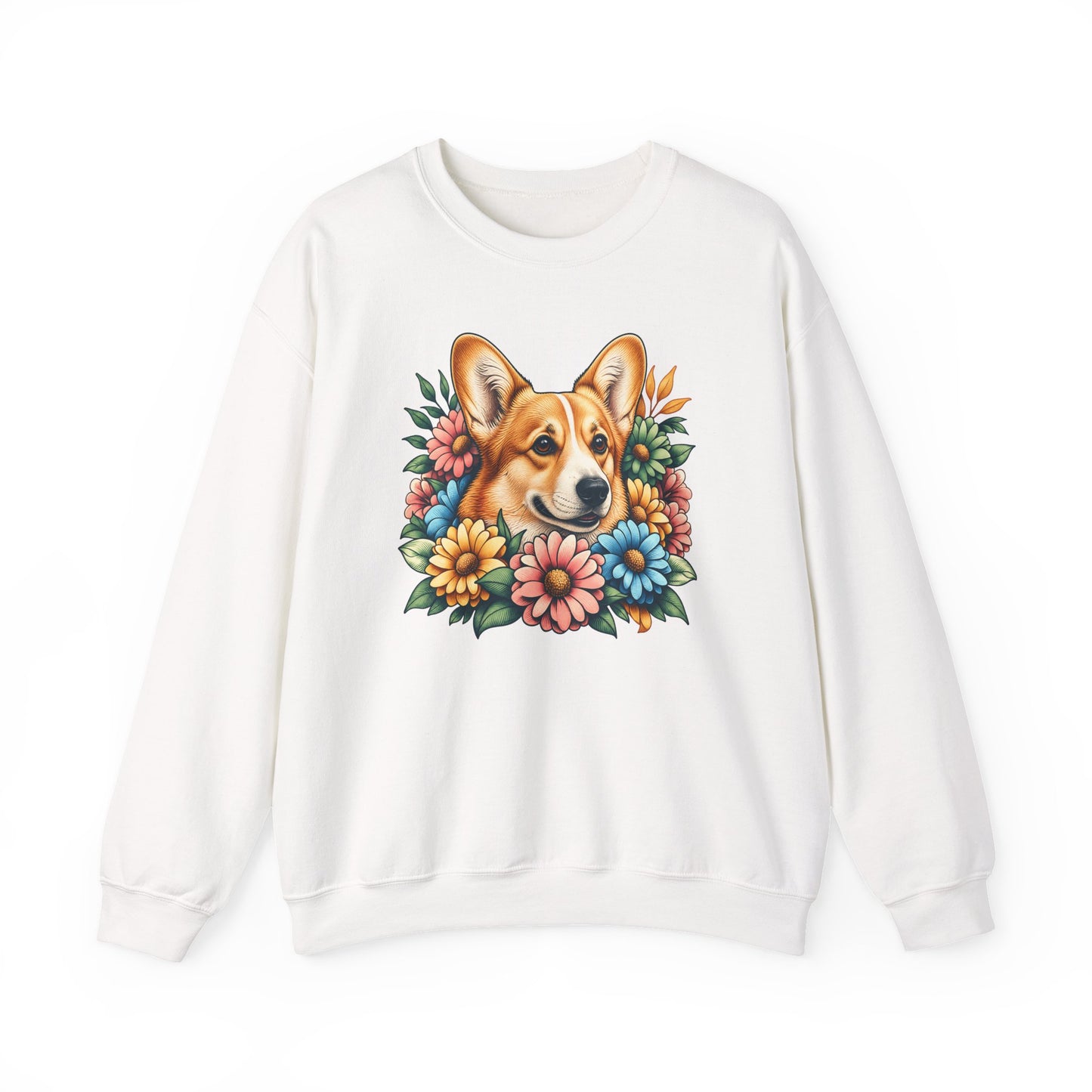 Cardigan Welsh Corgi Red Flowers Crewneck Sweatshirt